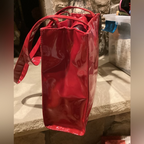 VINTAGE RED PATENT LEATHER SCOTTY DOGS HOLIDAY TOTE BAG - Picture 4 of 16
